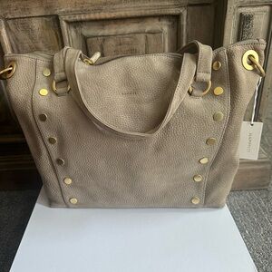 New Hammitt Large Daniel Nubuck Leather Grey Natural & Brushed Gold Satchel Bag
